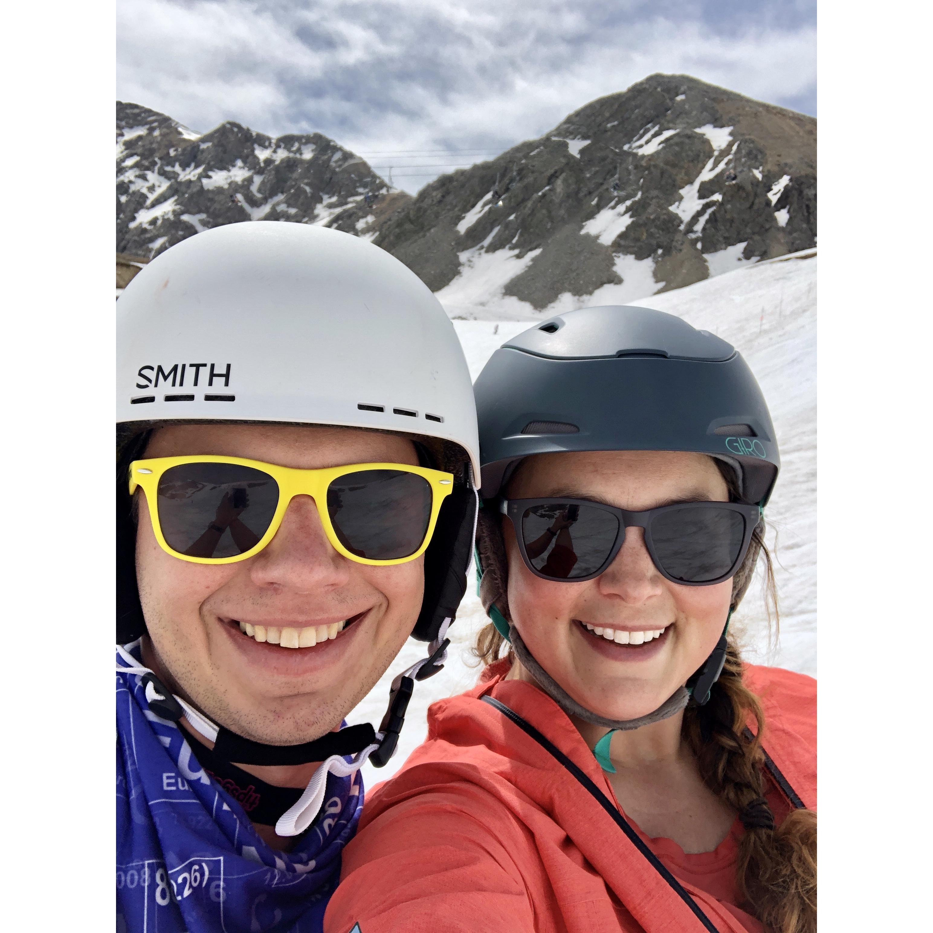 Our first picture together - skiing ABasin in June, 2019