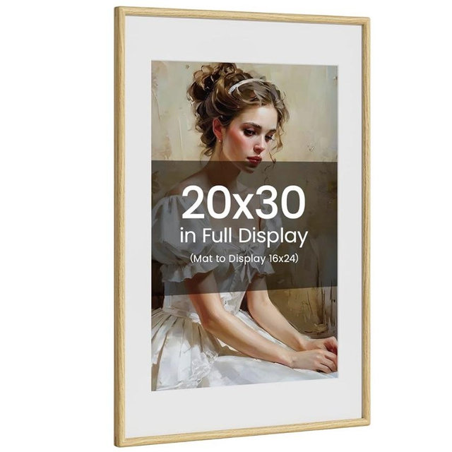 20x30 Picture Frame Natural Oak Wood From California-USA with Real Tempered Glass, Handcrafted 20x30 Photo Frame Matted to 16x24 Wedding Photo,Family Picture,Graduation Picture Display on Table & Wall