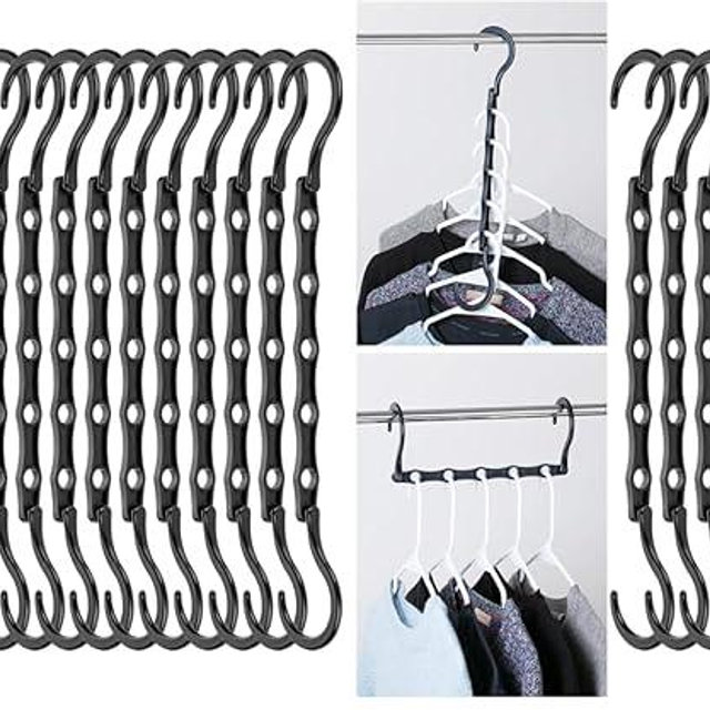 Mr. Pen- Space Saving Hangers for Clothes, 16 pcs, Black, Plastic Multi Clothes Hangers Space Saving, 5 Slots, 360° Rotating Hooks (Pack of 2)