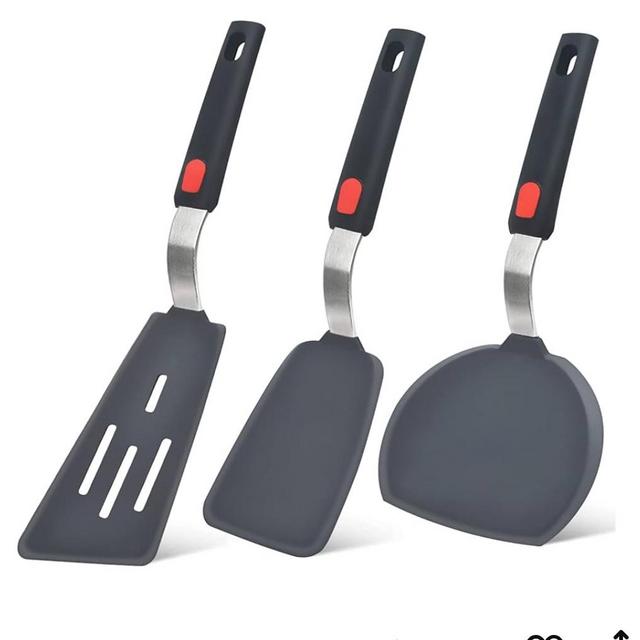 Silicone Spatula Turner Set of 3, Beijiyi 600°F Heat Resistant Cooking Spatulas for Nonstick Cookware, Large Flexible Kitchen Utensils BPA Free Rubber Spatula Set for Egg, Pancake, Fish, Burger
