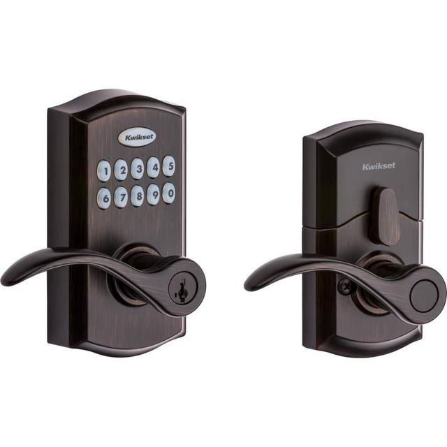 Kwikset SmartCode 955 Keypad Electronic Lever Door Lock Deadbolt Alternative with Pembroke Door Handle Lever Featuring SmartKey Security in Venetian Bronze