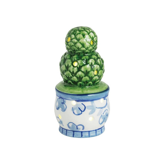 Mud Pie Green Ceramic Topiary LED Sitter