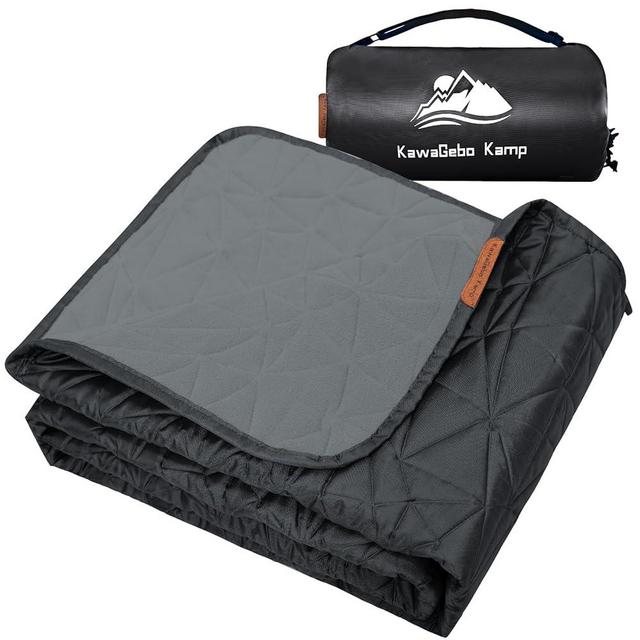 KawaGebo Kamp Outdoor Waterproof Blanket, Large Foldable Fleece Stadium Blanket for Outdoor Sports Event,Camping,Concerts, Car,Pet,Picnics -Windproof, Wearable,Machine Washable 80"x58" Black Grey