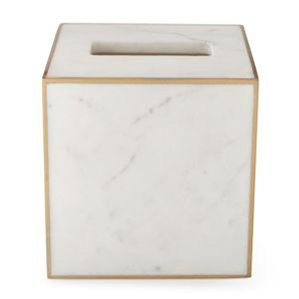 William Sonoma - White Marble and Brass Tissue Holder