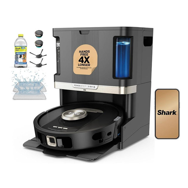 Shark Robot Vacuum & Mop Combo, PowerDetect NeverTouch Pro, Self-Emptying, Self-Refill with Self-Clean Pad Wash & Dry, 60-Day Debris Capacity, 30-Day Refill Tank, 5 Technologies, Black, AV2800ZEBK