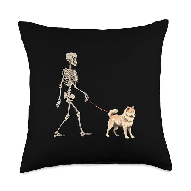 Pet Korean Jindo Love Funny Korean Jindo Skeleton Dog Walking Halloween Throw Pillow, 18x18, Multicolor