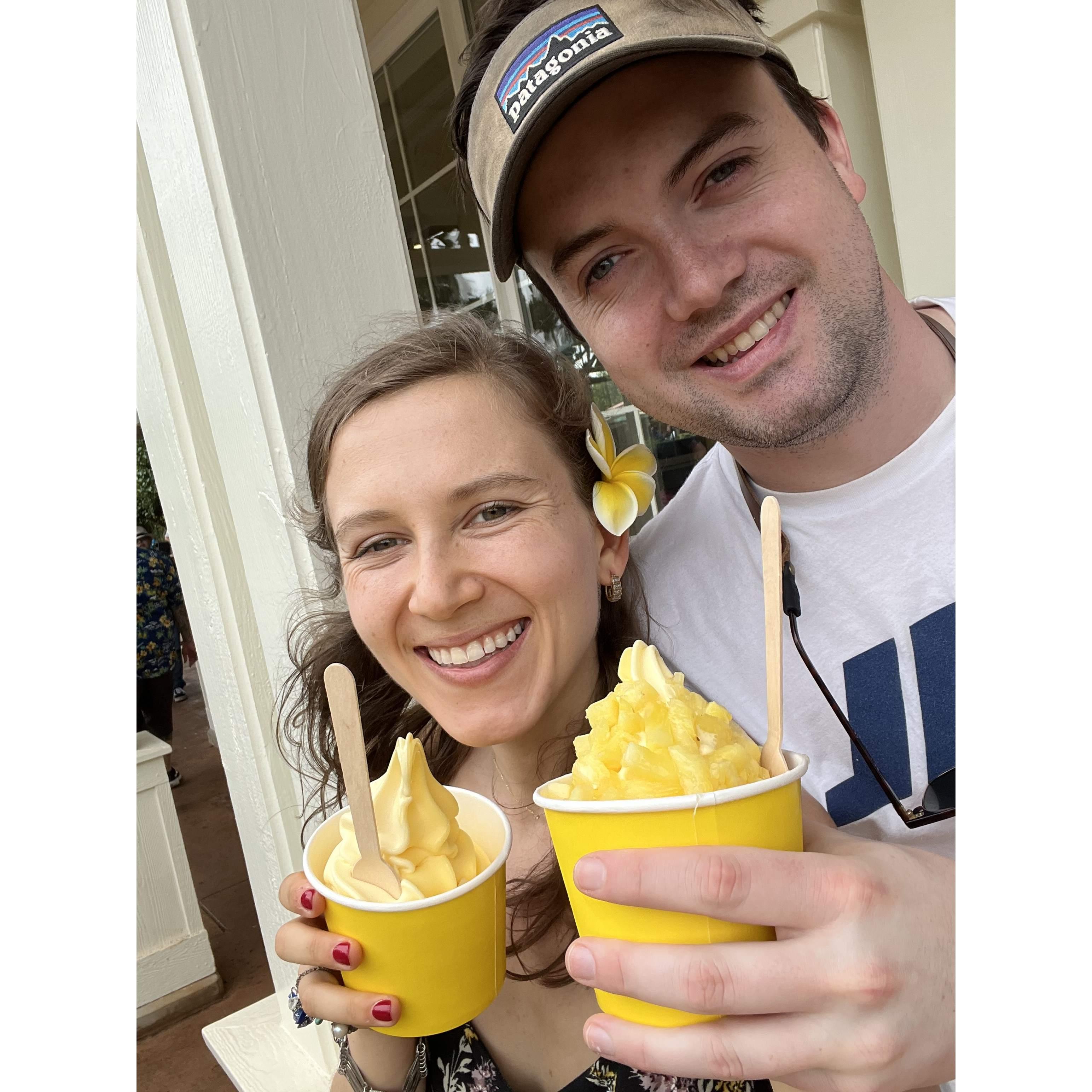 Enjoying Dole Whip at the Dole plantation