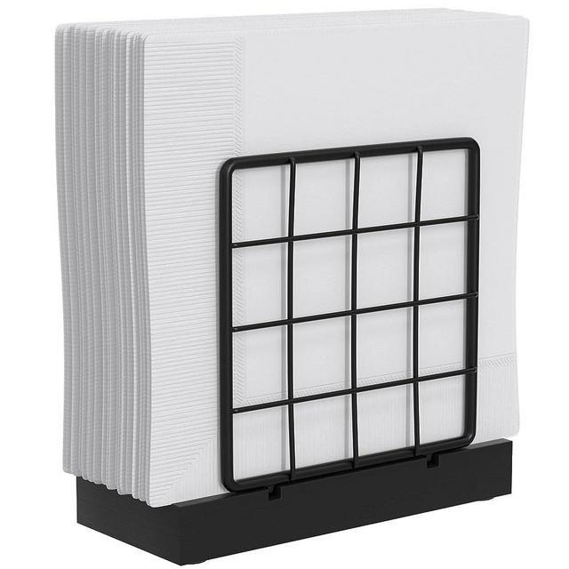Black Napkin Holder for Table, Farmhouse Vertical Napkin Holdes for Countertop Picnic Dining Table Kitchen Accessories, Bamboo Iron Napkin Dispenser for Paper Napkins Documents Stamps Room Decor