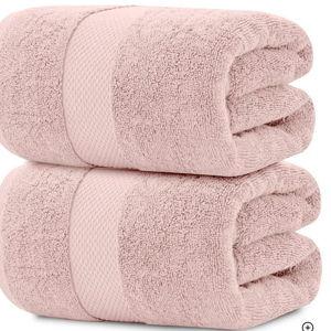 Pink Classic Luxury Cotton Jumbo Bath Sheets Set of 2, XL Sized Bathroom Towels 2 Pack - 35x70"