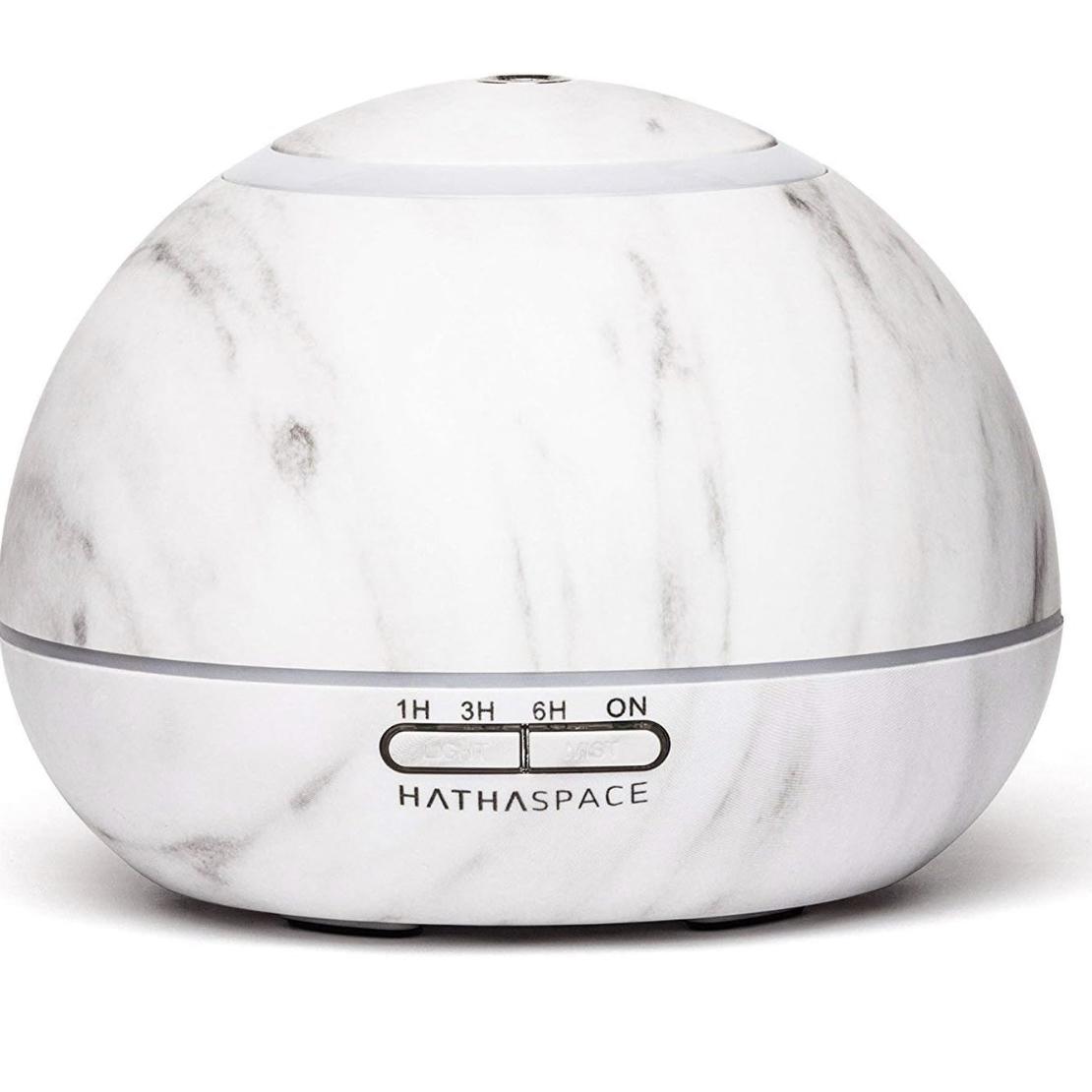 HATHASPACE Marble Essential Oil Aroma Diffuser, 350ml Aromatherapy Fragrance Diffuser & Ultrasonic Cool Mist Room Humidifier, 24+ Hour Capacity, 7-Color Mood Light, Intermittent Mode, BPA-Free (White)