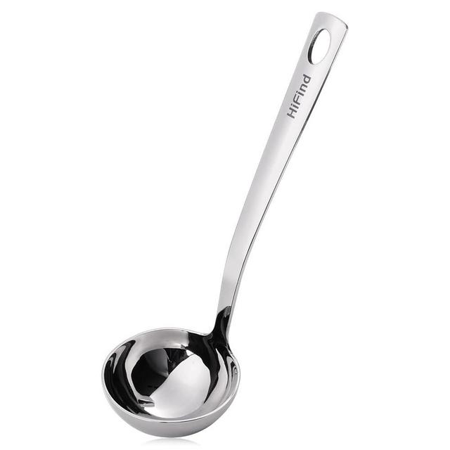 HIFIND Kitchen Stainless Steel 11.2 Inches Round Soup Ladle Ergonomic Handle, Perfect For Stirring, Serving Soups, And More - Heavy-Duty Metal Ladle Chef Craft Select Serving Ladle
