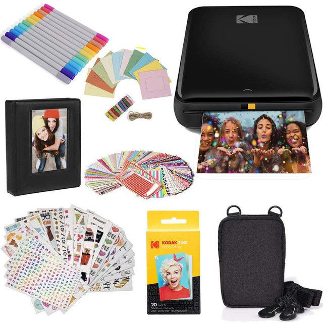 Kodak Step Printer, Wireless Mobile Photo Printer Zero Ink Technology & Kodak App for iOS & Android (Black) Gift, Starter Bundle