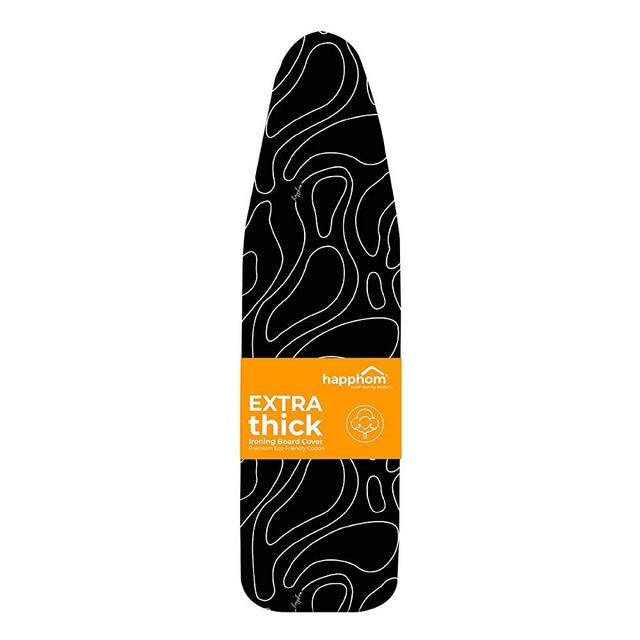 happhom Ironing Board Cover and Pad Extra Thick Heavy Duty Padded, Silver Coated Ironing Board Cover, Non Stick Scorch and Stain Resistant Standard Size 15x54 with Elasticized Edges (Circle Black)