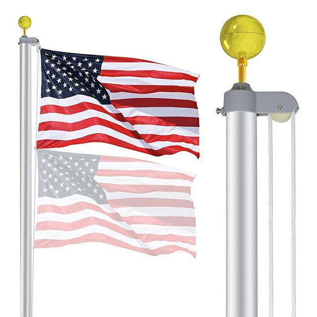 ZENY Sectional Flag Pole Kit American Flag & Ball Top Hardware Outdoor Garden Halyard Pole Inground Flagpole with 3x5 US Flag for Residential or Commercial(20FT)