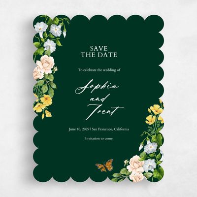 Green Scalloped Wedding Save the Date - Eterno Portrait