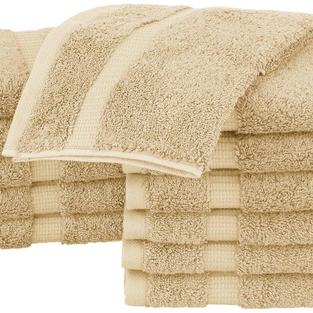 Pinzon Organic Cotton Bathroom Washcloths, Set of 12, Sand