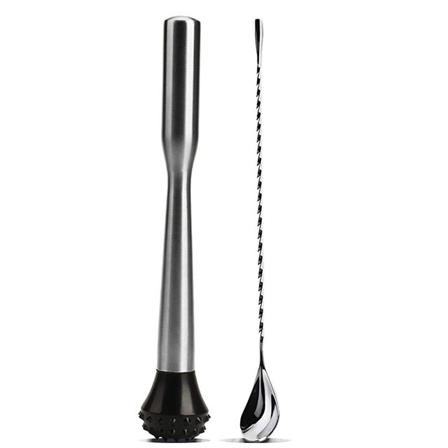 Muddler for Cocktails Bar Spoon with Muddler Stainless Steel Muddler Set for Bartender