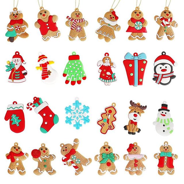 YMWEI202188 24 Pack Christmas Gingerbread Ornaments Set for Tree, Tree Hanging Ornaments, Decorations，Ginger Man with Strings Figurine Xmas Mixed Colors-b