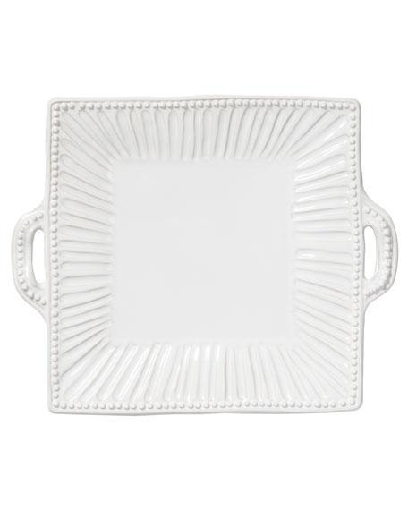 VietriIncanto Stone Stripe Square Handled Platter, White