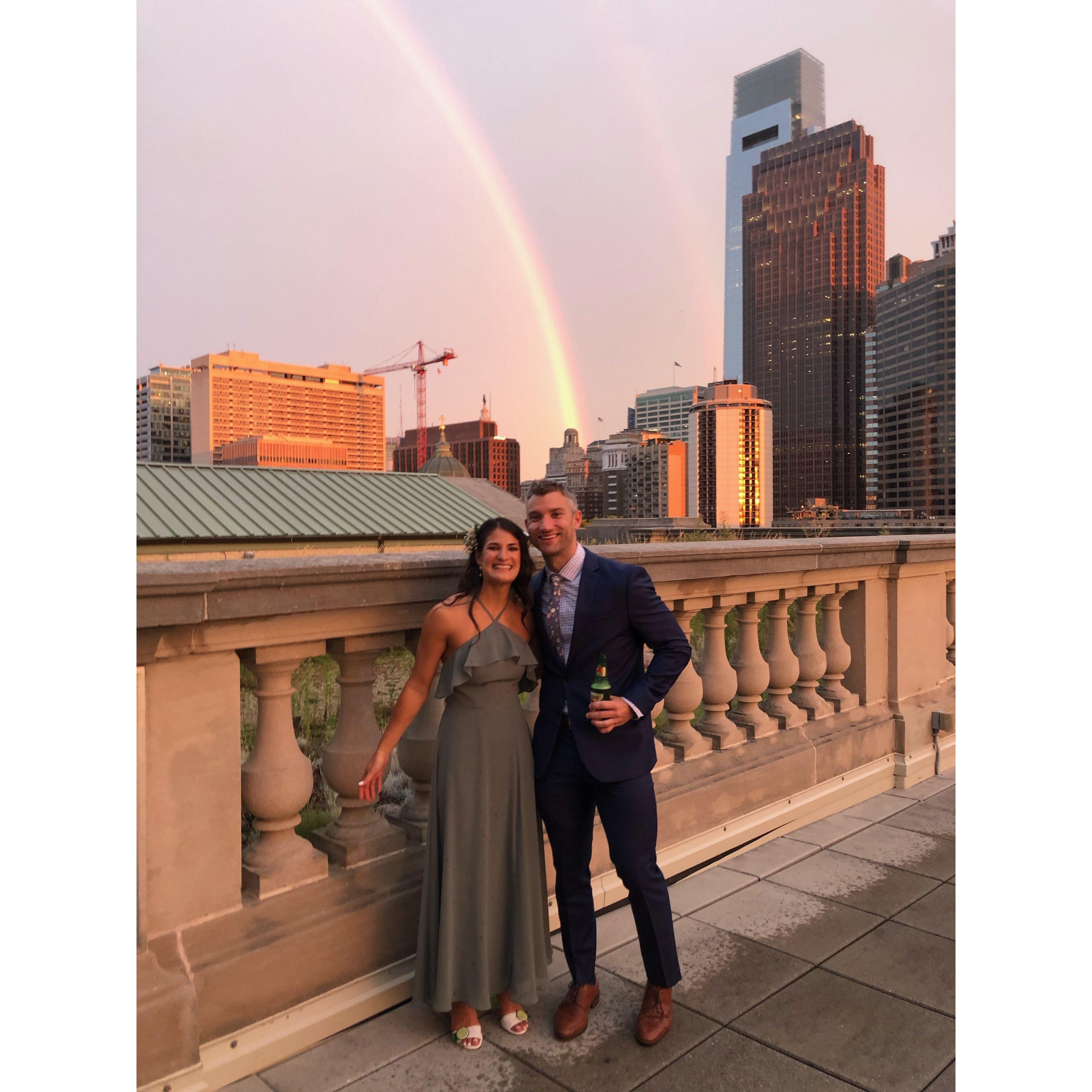 Under a rainbow at Sammy and Dusty's wedding!