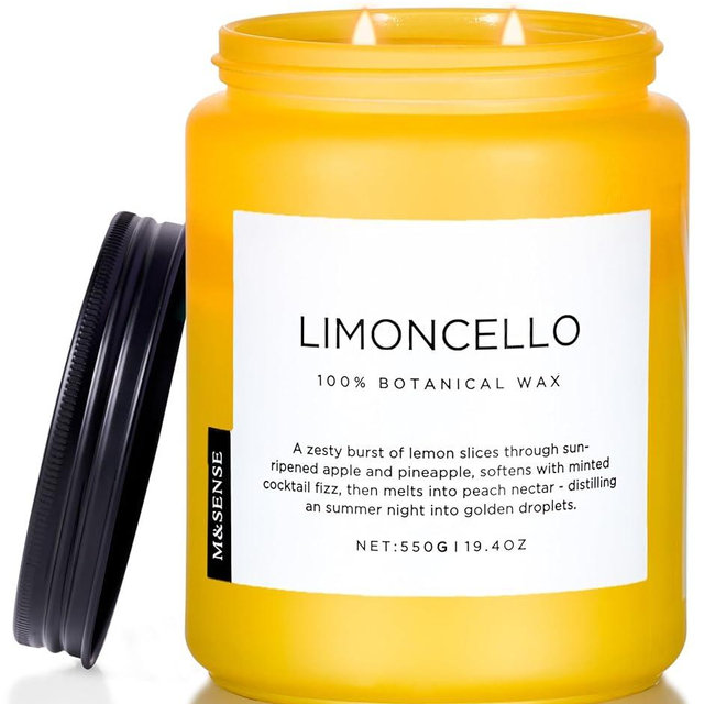 M&SENSE Limocello Summer Scented Candle, 19.4oz 110 Hours Long Lasting Burn Non Toxic Natural Soy Wax Lemon Highly Scented for Home Decor, 2 Wick Relaxing Candle Gifts for Yoga Spa Meditation