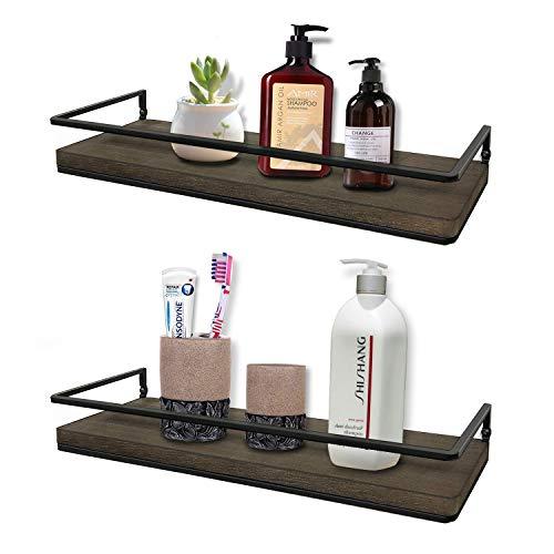 Minggoo Floating Shelves Wall Mounted Set of 2, Rustic Wood Wall Storage Shelves for Bedroom,Living Room,Bathroom, Kitchen