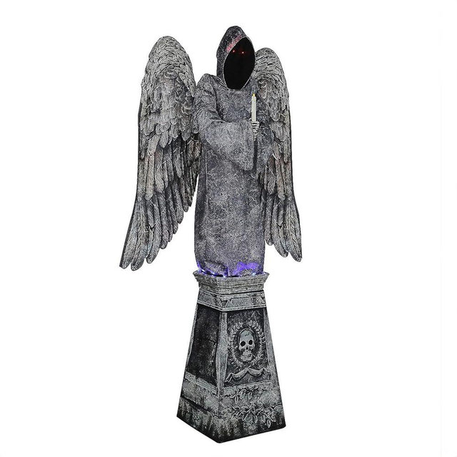 Seasonal Visions Cemetery Angel Animated Halloween Prop 8 Feet Animatronic Decoration, Stone, MR5125112