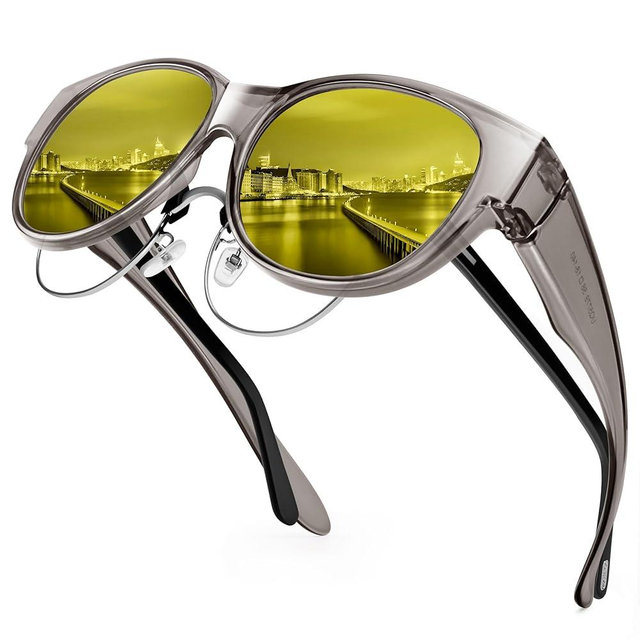 URUMQI Night Vision Driving Glasses for Women Anti Glare Fit Over Glasses, Polarized Night Time Glasses HD Yellow Lens