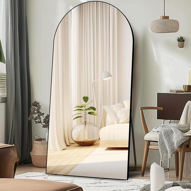ABSWHLM 76"x34" Arched Mirror Full Length Large Mirror with Stand Aluminum Alloy Frame Floor Mirror for Living Room, Bedroom Hanging Standing or Leaning Wall-Mounted, Black