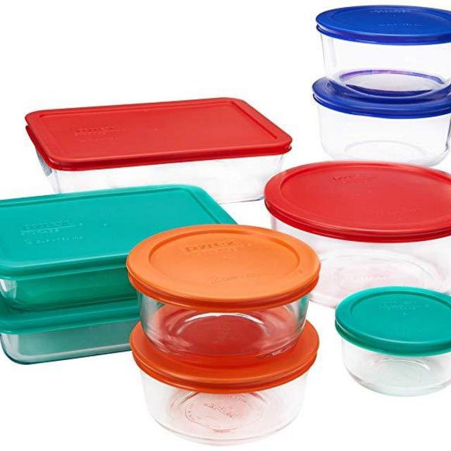 Pyrex Simply Store Glass Rectangular and Round Food Container Set (18-Piece, BPA-free)