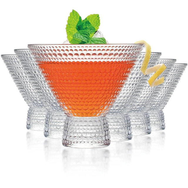 Wongblee 6Pcs Stemless Martini Glasses, 8.5oz Vintage Cocktail Glasses, Hobnail Drinking Glasses for Home Bar, Restaurant, Party