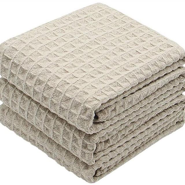 VeraSong Waffle Weave Kitchen Towels Thick Microfiber Dish Drying Towels Absorbent Tea Towels Hand Towel Lint Free 16Inch x 24Inch 3 Pack Khaki