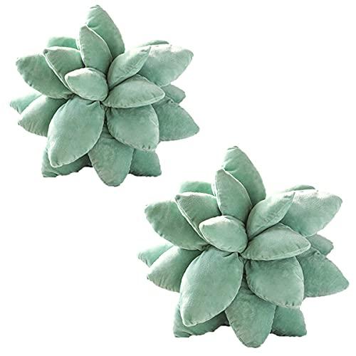 2Pack 3D Succulents Cactus Pillow, Cute Throw Pillows, Succulent Plush Green Flower Pillow, Plant Shaped Pillow, Novelty Succulent Pillows Decorative for Home Bedroom Room Decor (Dark Green)