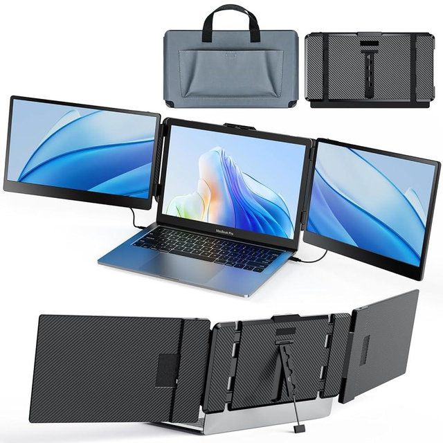 Portable Monitor, Laptop Screen Extender Kwumsy S2 Triple Laptop Monitor Extender Ultra Slim 14" 1080P FHD IPS Portable Monitor for Laptop with Stand Compatible with Mac Windows Linux Switch PS4/5