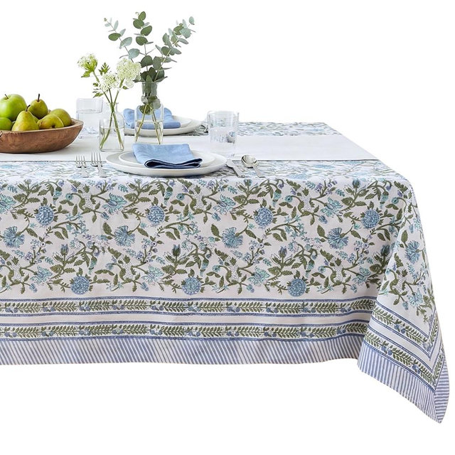 ATOSII Mahoka Blue 100% Cotton Square Fall Tablecloth, Handblock Floral Linen Table Cloth for Kitchen Dining Table I Parties Weddings Outdoors Easter Valentine's Gift I 60 X 60 Inches I 4 Seater