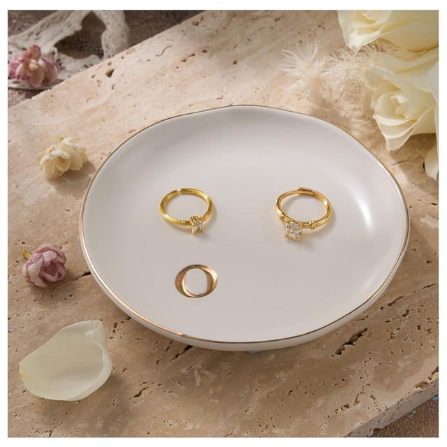 Lolalet Handmade Ceramic Ring Dish Jewelry Tray Plate with Initial, Small Monogram Gift for Her Women Girls Mother, Hostess, Engagement, Bridal Shower, Maid of Honor, Bridesmaid, Birthday, Christmas