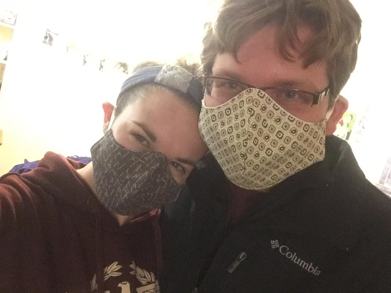 Tried on masks made by grandma the night Jordan came over to catch a mouse