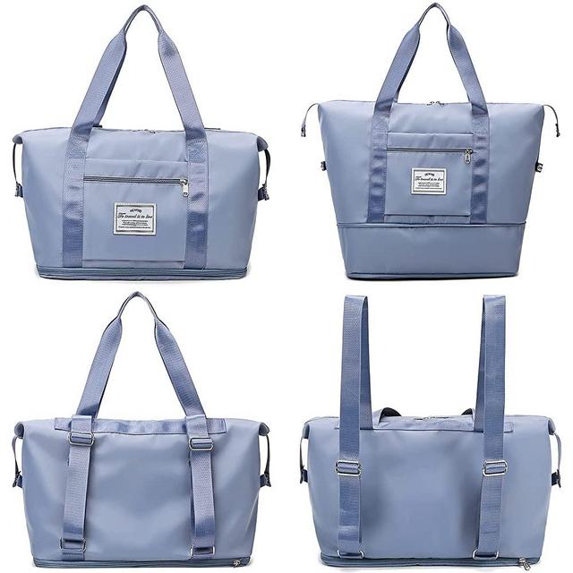 Lightweight Expandable Double Shoulder Strap&Capacity Travel Duffel Bag, Sports Tote Gym Bag, Shoulder Weekender Overnight Bag with Wet Pocket for Women (F Blue)