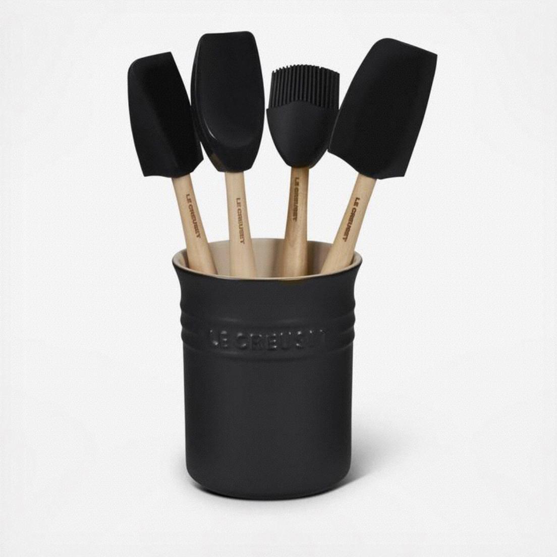 Le Creuset Silicone Craft Series Utensil Set with Stoneware Crock, 5 pc., Licorice