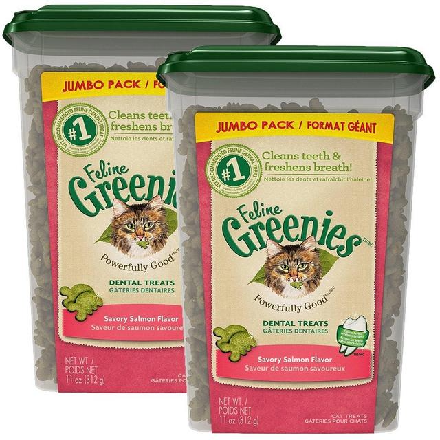 Greenies 2 Pack of Feline Dental Cat Treats, Salmon, 11 Ounces Per Pack