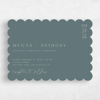 Green Scalloped Wedding Invitation - Avinyo Landscape