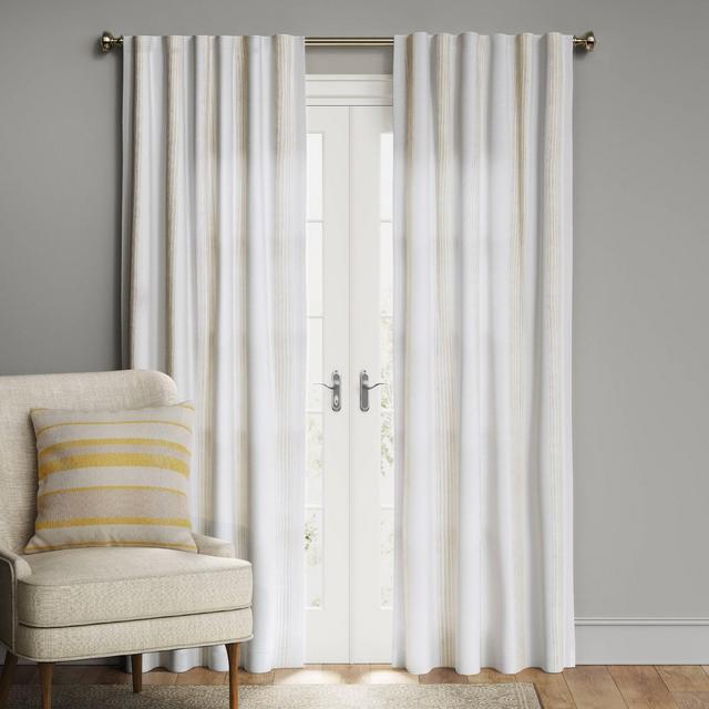 84"x50" Block Striped Blackout Window Curtain Panel White/Beige - Threshold™