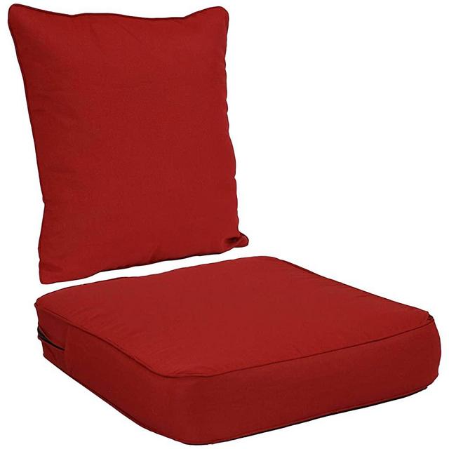 Sunnydaze Back and Seat Cushion Set for Outdoor Furniture - 2-Piece Replacement Cushions for Deep Seating Patio Chair - Outside Pads for Porch, Deck and Garden Seats - Red