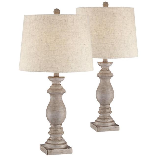 Regency Hill Regency Traditional Table Lamps 26 1/2" High Set of 2 Beige Washed Fabric Tapered Drum Shade for Bedroom Living Room Bedside Nightstand