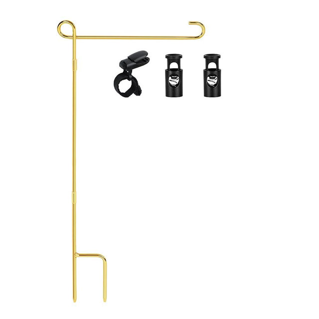 HOOSUN Garden Flag Stand, Premium Gold Garden Flag Pole Holder Garden Flag Hanger Yard Flag Holder With One Tiger Clip And Two Spring Stoppers Without Flag For Garden Outdoors Patio