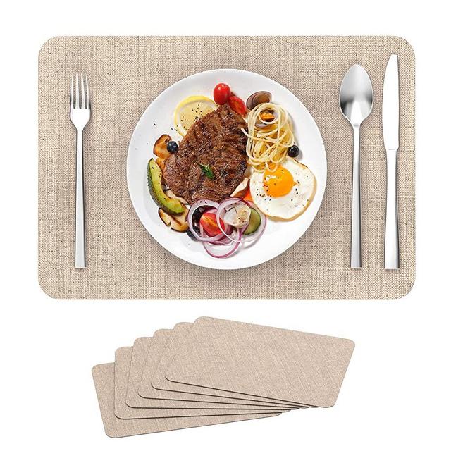 Place mats Indoor Set of 6 Waterproof wipeable placemats for Dining Table (Set of 6, Khaki)