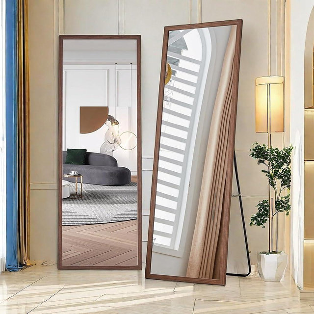 ChicFurnit Full Length Mirror with Stand, 65"x23" Floor Mirror Free Standing Wall Mirror, Modern Large Body Mirror with Wood Frame for Bedroom Living Room Dorm Gym, Coffee