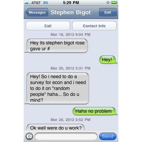The text that started it all. And yes, that "survey for econ" was fake.