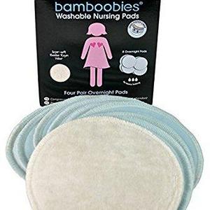 Bamboobies Washable Reusable Overnight Nursing Pads with Leak-Proof Backing for Breastfeeding, Ultra Absorbent, 8 Count