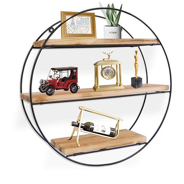TFER Wall Shelves Décor Rustic Wood Hanging Floating Shelves Decorative Boho Wall Shlef for Bedroom, Living Room Storage and Displlay(Round)